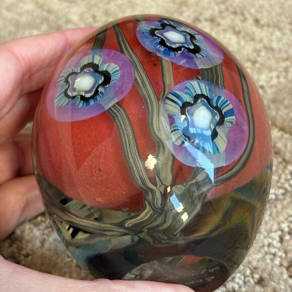 Robert Eickholt Signed Floral Anemone Perfume Bottle Art Glass 5" Flowers Coral - Picture 6 of 12